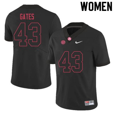 NCAA Women's Alabama Crimson Tide #43 A.J. Gates Stitched College 2020 Nike Authentic Black Football Jersey YS17E65VL